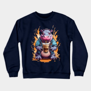 Iced Coffee and Baby Hippo Crewneck Sweatshirt